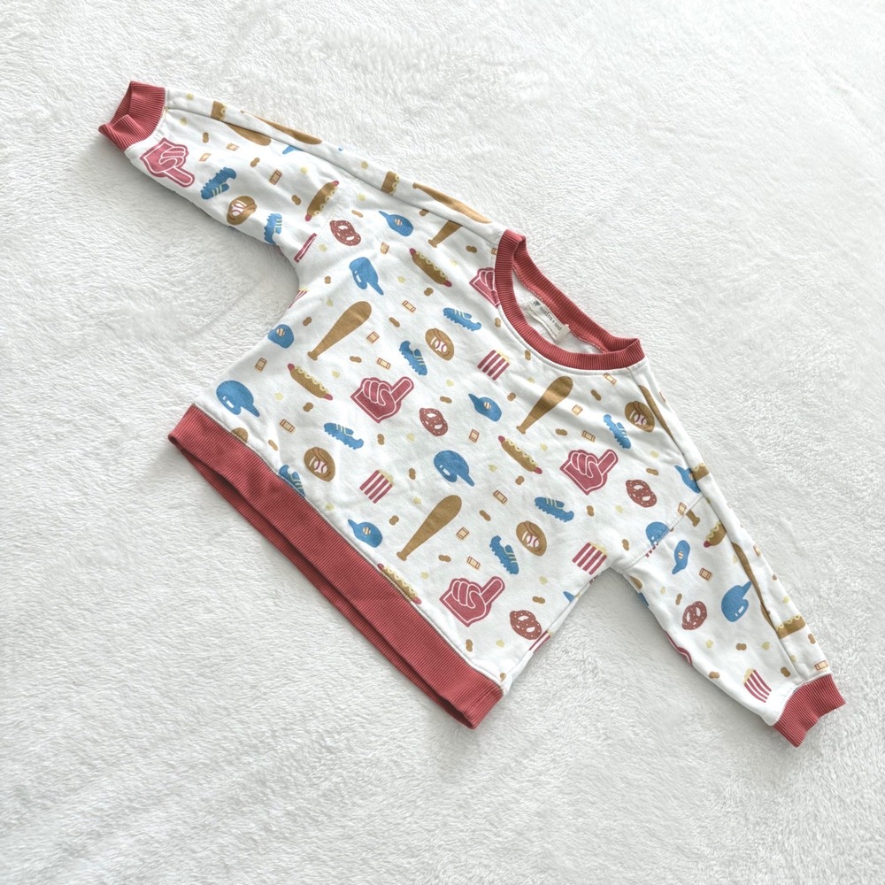 Monica + Andy Toddler Sweatshirt 2T Organic Cotton Baseball Snack Print Kids - Picture 5 of 7